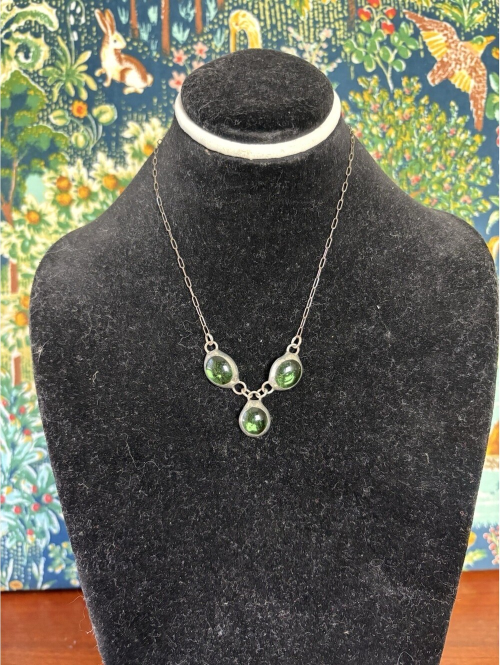 Vintage Sterling Silver 925 Green Peridot Gemstone Necklace 3 Stones